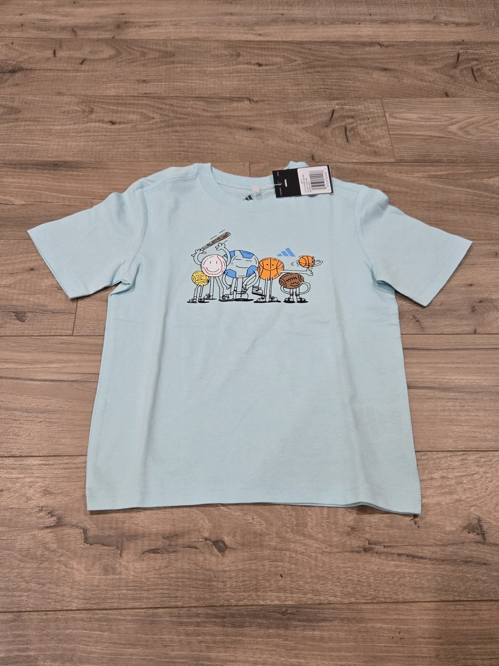 NWT Adidas Kids Light Aqua Blue Sports Mascot Graphic Tee Size 4